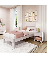 Max and Lily Twin Bed Frame, Farmhouse Solid Wood Platform with Slatted Headboard, Driftwood