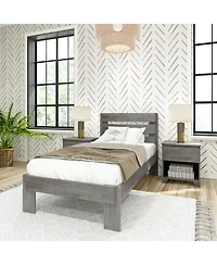 Max and Lily Twin Bed Frame, Farmhouse Solid Wood Platform with Slatted Headboard, Driftwood