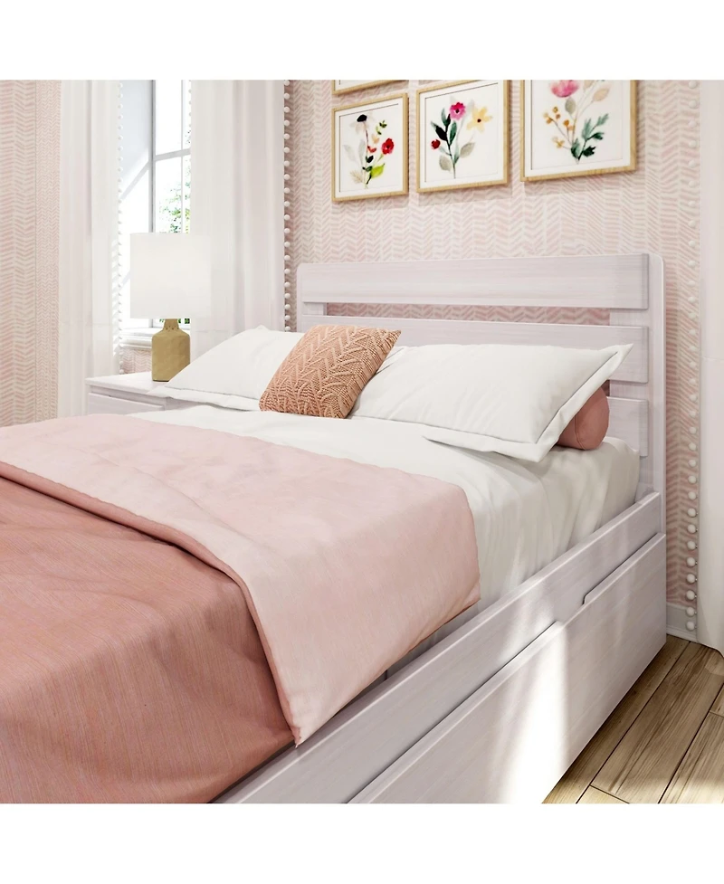Max and Lily Full Bed Frame, Farmhouse Solid Wood Platform with Headboard Trundle