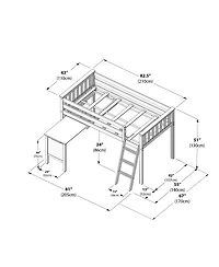 Max and Lily Solid Wood Twin Loft Bed, Bed with Pull Out Desk Ladder for Kids