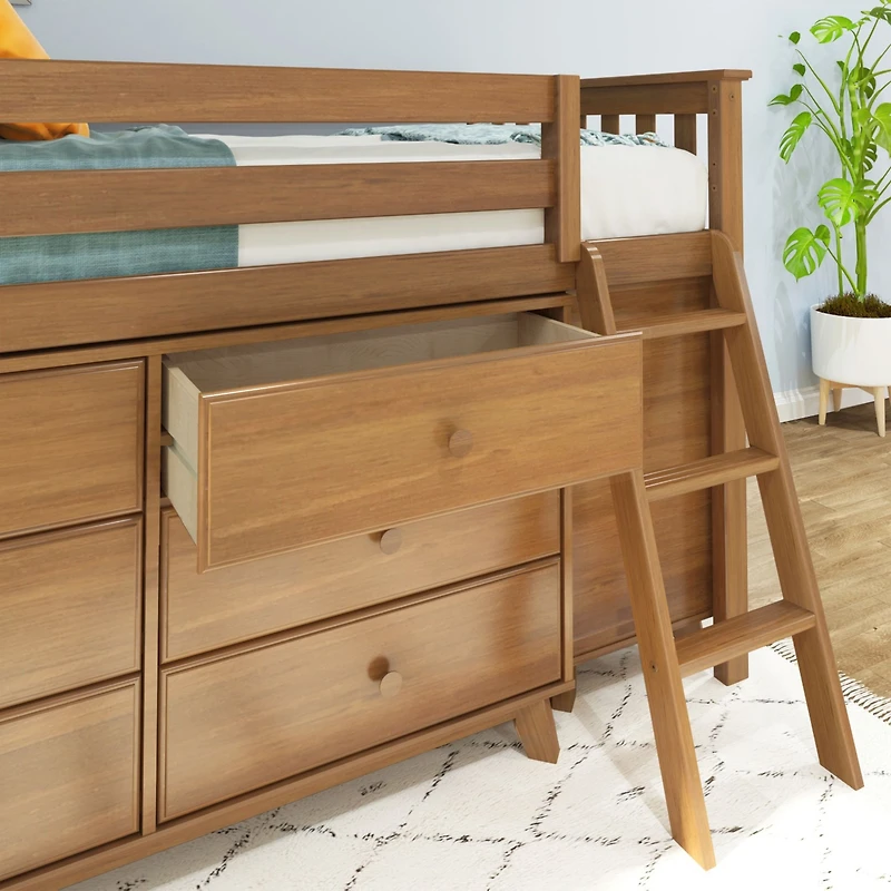 Max & Lily Twin-Size Low Loft with Pull-Out Desk and 3-Drawer Dressers