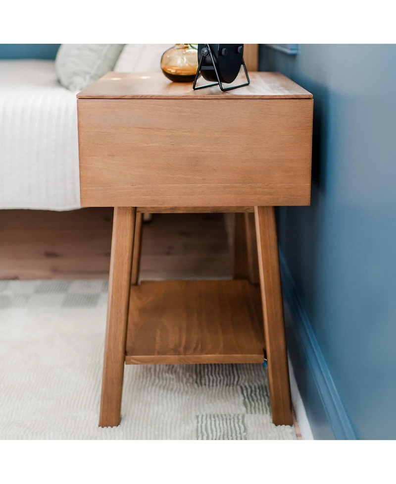 Max and Lily Mid-Century Modern Cubby Nightstand, Pecan