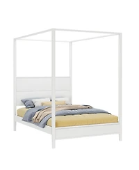 Max and Lilly Haven Canopy Bed with Square Post Wood Headboard (Full), Blonde