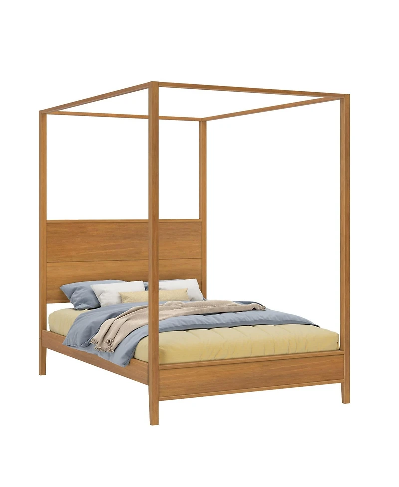 Max and Lilly Haven Canopy Bed with Square Post Wood Headboard (Full), Blonde