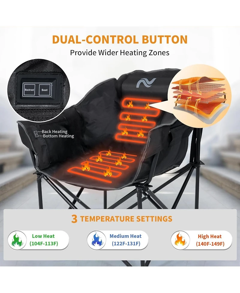 Aboron Oversized Heated Camping Chair - Portable Folding Moon Saucer with 3 Heat Levels for Outdoor Patio and Lounge