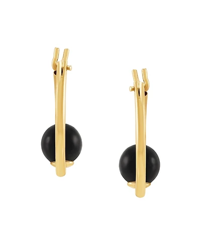 Macy's Onyx (5mm) Hoop Earrings in 10k Yellow Gold