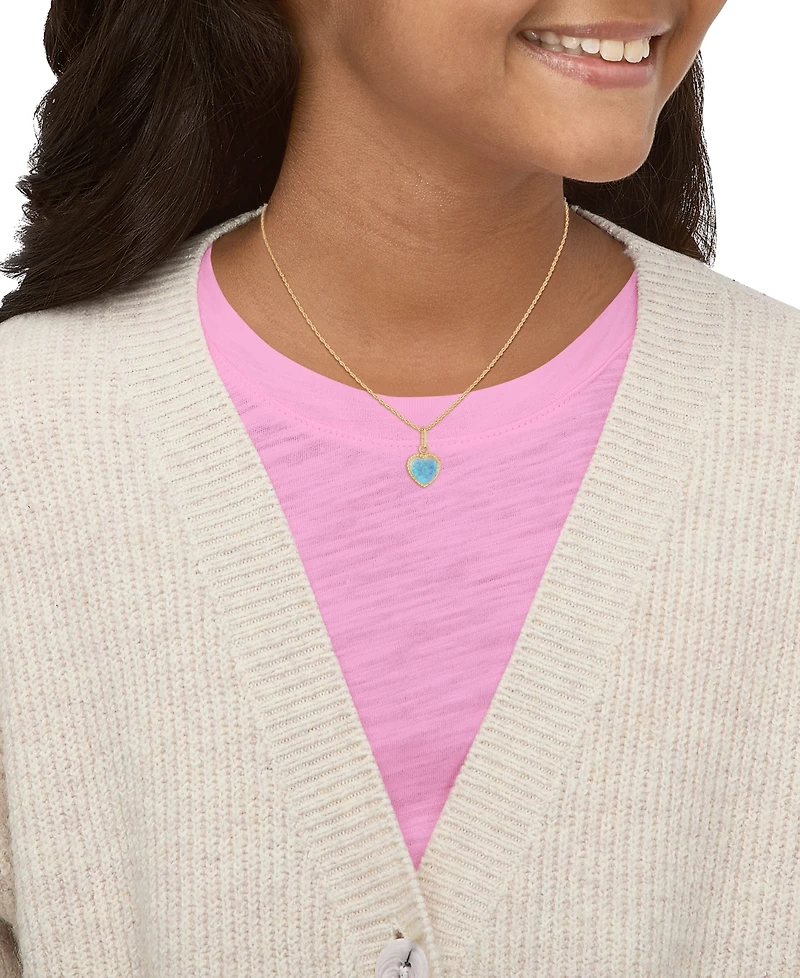 Macy's Created White Opal (6mm) Heart Pendant Necklace 10k Yellow Gold (Also Available Pink & Blue Opal)