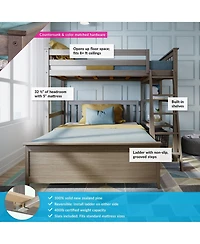 Max and Lily Solid wood L-Shaped Bunk Bed, Twin over Full with Bookcase for Kids, Clay