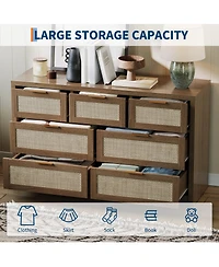 gaomon 7-Drawer Dresser for Bedroom, 52" Wide Rattan Modern Wood Chest with Metal Handles