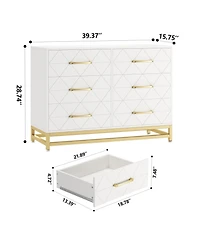 gaomon 6 Drawer Wood Dresser for Bedroom, Modern Storage Chest with Gold Handles and Metal Base