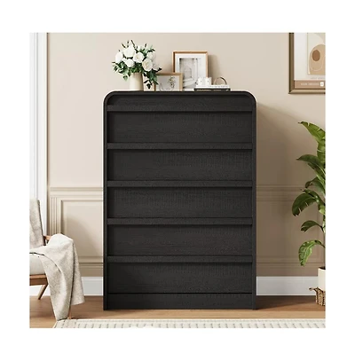 gaomon Arched 5 Drawer Wood Dresser with Curved Profile, Modern Storage Chest