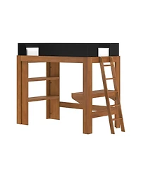 Max & Lily Mid-Century Modern Twin Loft Bed with Desk and Bookshelf