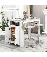 Gymax Long Counter Height Table Bar Table Faux Marble Pub Table Cabinet
