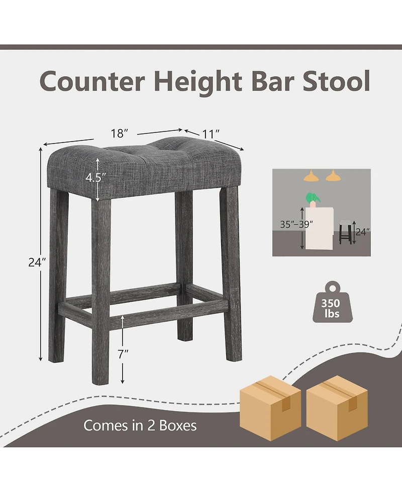 Gymax 24'' Saddle Bar Stools Set of 4 w/ Footrest Rubber Wood Frame for Kitchen Island