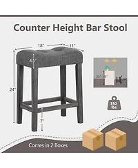 Gymax 24'' Saddle Bar Stools Set of 4 w/ Footrest Rubber Wood Frame for Kitchen Island