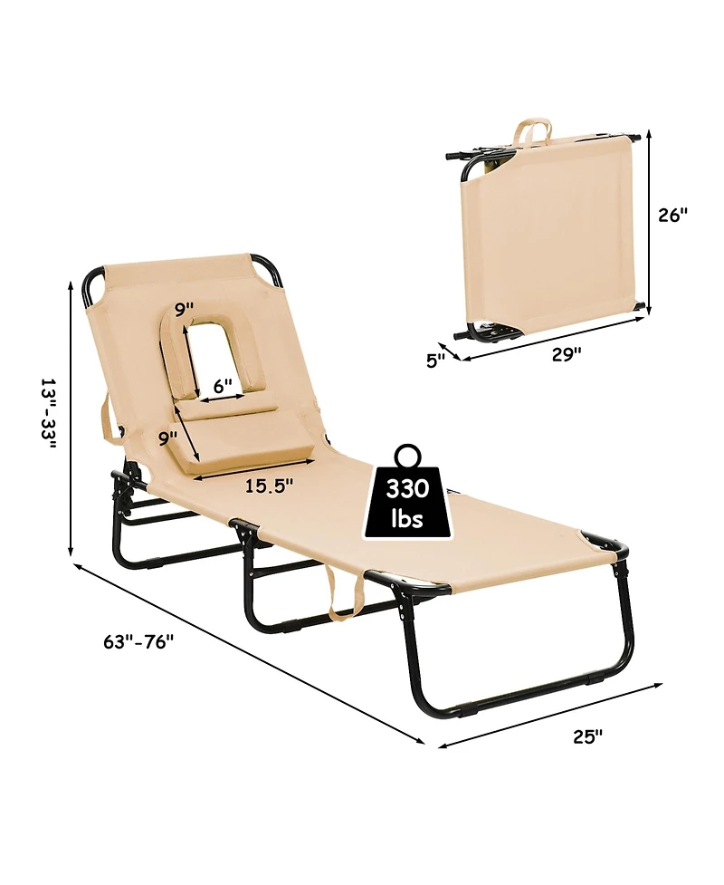 Gymax Folding Chaise Lounge Chair Bed Adjustable Beach Patio Camping Recliner