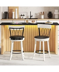 Slickblue Bar Stools Set of 2 Swivel Chairs with Footrest, Wooden Frame and Upholstered Seat