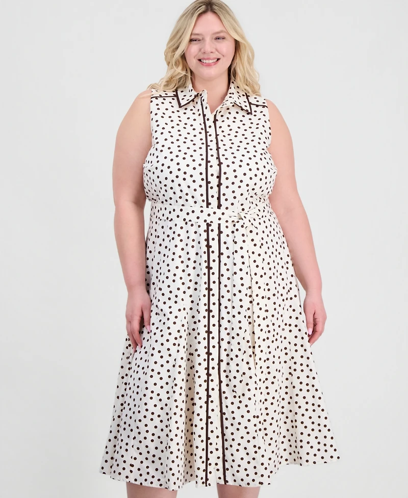 Anne Klein Plus Godet Sleeveless Midi Shirt Dress