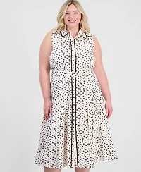 Anne Klein Plus Godet Sleeveless Midi Shirt Dress