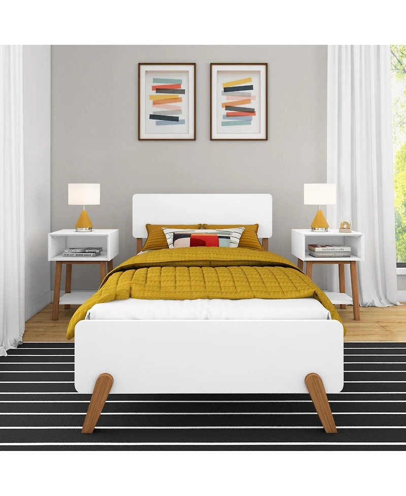 Max and Lily Mid-Century Modern Twin Platform Bed for Kids, Solid Wood