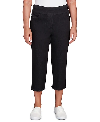 Alfred Dunner Women's Classic Super Stretch Denim Fringe Capri Pants