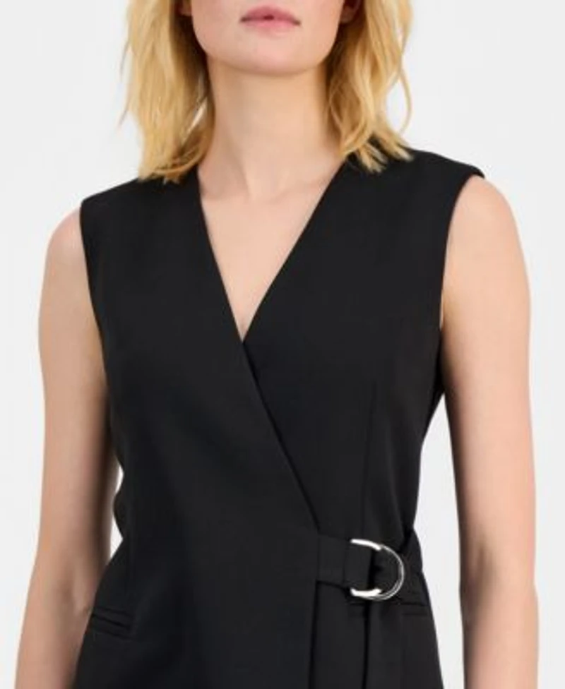 Anne Klein Womens Sleeveless D Ring Wrap Blazer Pull On Kick Flare Pants