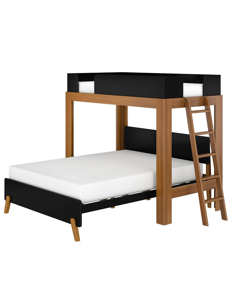 Max & Lily Mid-Century Modern L-Shaped Twin Over Queen Bunk Bed With Ladder on End