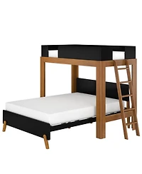 Max & Lily Mid-Century Modern L-Shaped Twin Over Queen Bunk Bed With Ladder on End