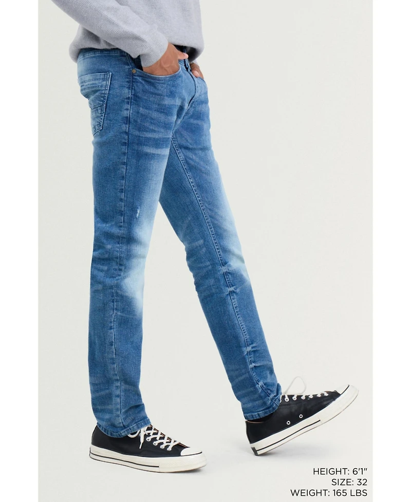 Raw X Men's Rip And Repair Neon Trims Slim Fit Stretch Jeans