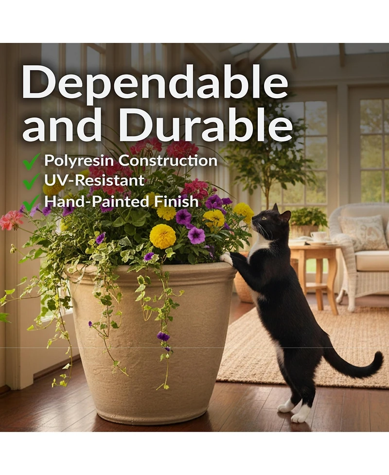Indoor/Outdoor Patio, Garden, or Porch Weather-Resistant Double-Walled Anjelica Flower Pot Planter - 20" Sable Finish
