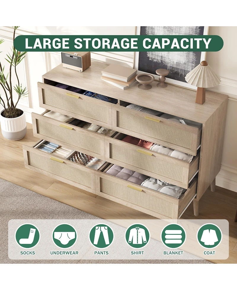 gaomon Drawer Dresser for Bedroom, Rattan Dresser with Metal Handles
