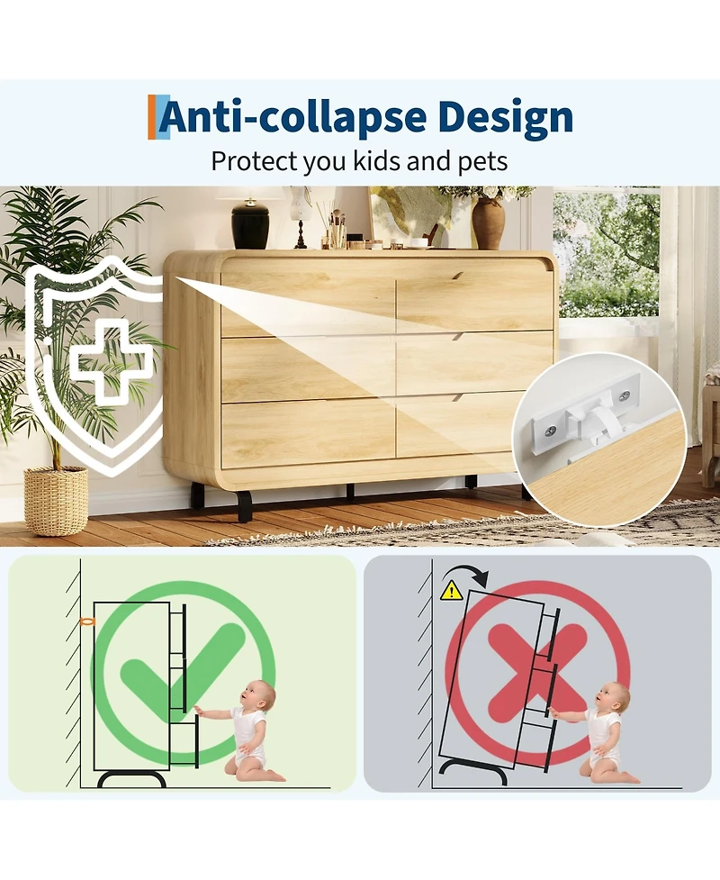 gaomon 47" Wide 6 Drawer Wood Dresser with Handleless and Detachable Legs, Modern Storage Chest