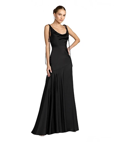 Mac Duggal Women's Charmeuse Cowl Neck Tie Strap Maxi Gown