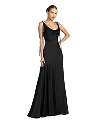 Mac Duggal Women's Charmeuse Cowl Neck Tie Strap Maxi Gown