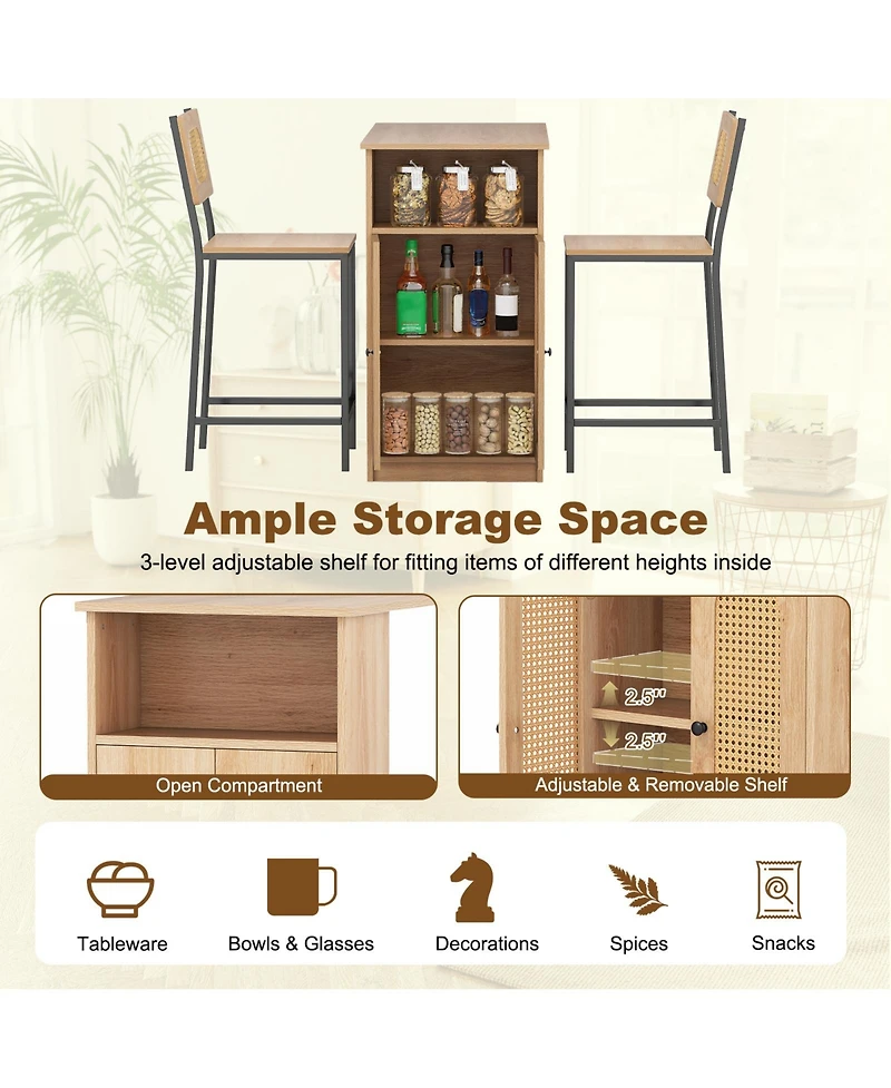 Slickblue 3 Piece Bar Table Set with Chairs, Storage Shelves and Footrests