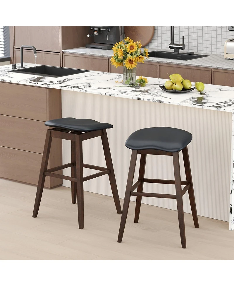 Slickblue Set of 2 Swivel Bar Stools with Contoured Padded Seat and Built in Footrest-Brown