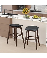 Slickblue Set of 2 Swivel Bar Stools with Contoured Padded Seat and Built in Footrest-Brown