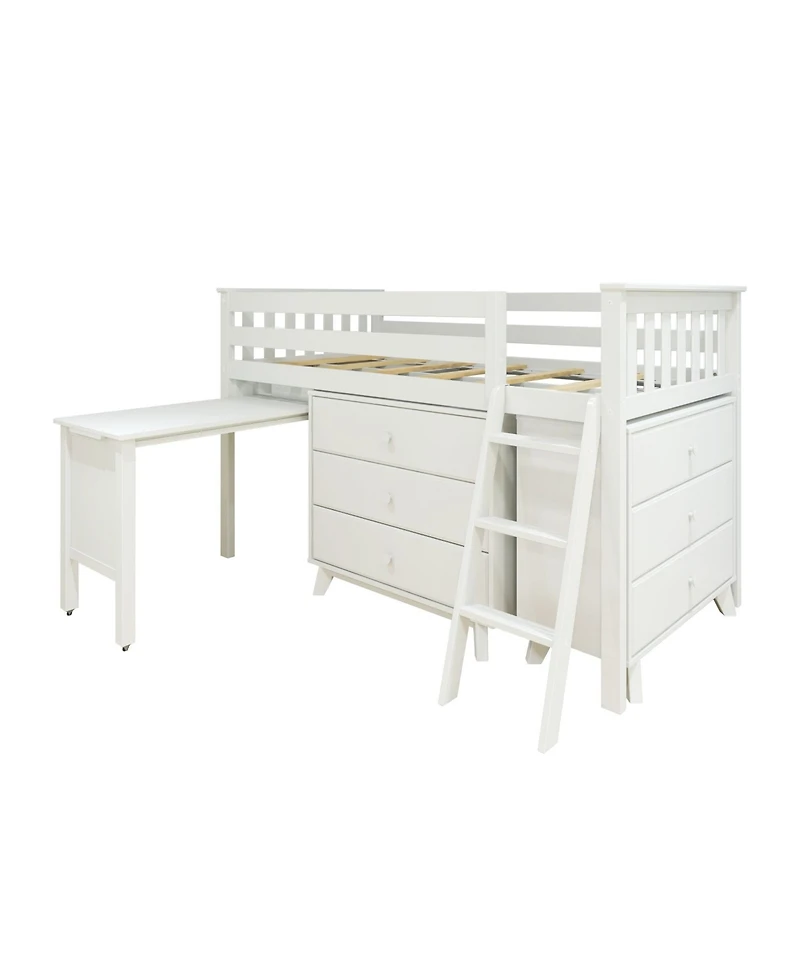 Max & Lily Twin-Size Low Loft with Pull-Out Desk and 3-Drawer Dressers