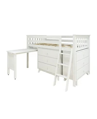 Max & Lily Twin-Size Low Loft with Pull-Out Desk and 3-Drawer Dressers