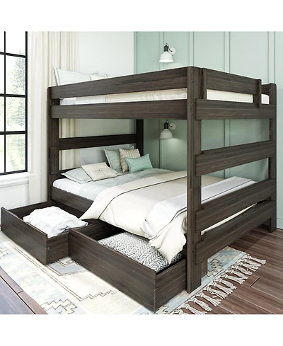 Max and Lily Solid Wood Modern Farmhouse Queen/Queen Bunk Bed with Storage Drawers