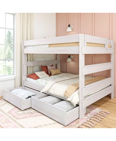 Max and Lily Solid Wood Modern Farmhouse Queen/Queen Bunk Bed with Storage Drawers