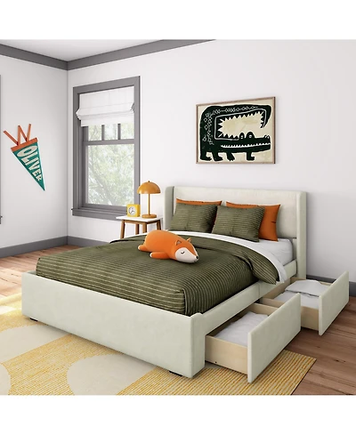 Max & Lily Upholstered Bed with Rectangular Headboard Drawer Side Storage