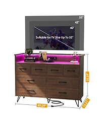 gaomon 8 Drawer Dresser with Led Lights, Charging Station and Open Shelf for Bedroom