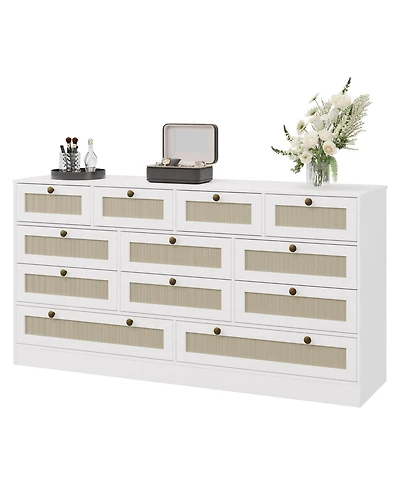 gaomon 12 Drawer Wood Dresser for Bedroom, 61" Wide Storage Cabinet Tv Stand 65" Tv, Chest Living Room