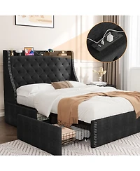 gaomon Upholstered Bed Frame with 4 Storage Drawers