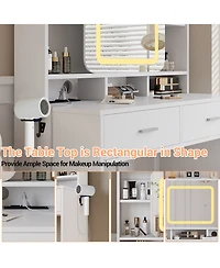 Homfan Vanity Desk with Sliding Mirror, Charging Station, 2 Drawers, Cushioned Stool, 3 Lighting Modes, Dressing Table for Bedroom, Studio