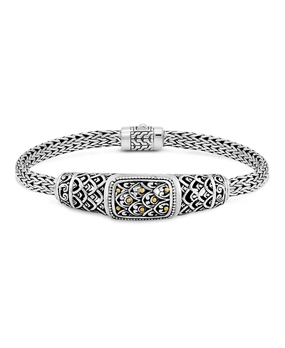 Devata Dragon Skin with Bone Chain Bracelet Sterling Silver and 18K Gold Accents