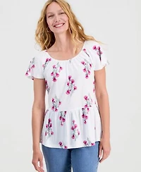 Style Co Womens Printed Peplum Scoop Neck Top Macys Exclusive