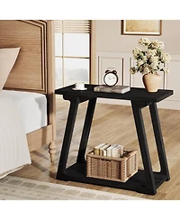 Tribesigns 2-Tier Solid Wood End Table, Narrow Side Rectangle Farmhouse Nightstand for Living Room, Bedroom, Easy Assembly