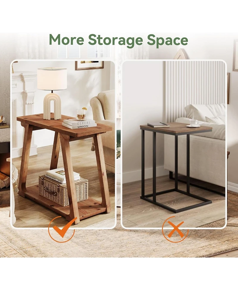 Tribesigns 2-Tier Solid Wood End Table, Narrow Side Table, Rectangle Farmhouse Nightstand for Living Room, Bedroom, Easy Assembly